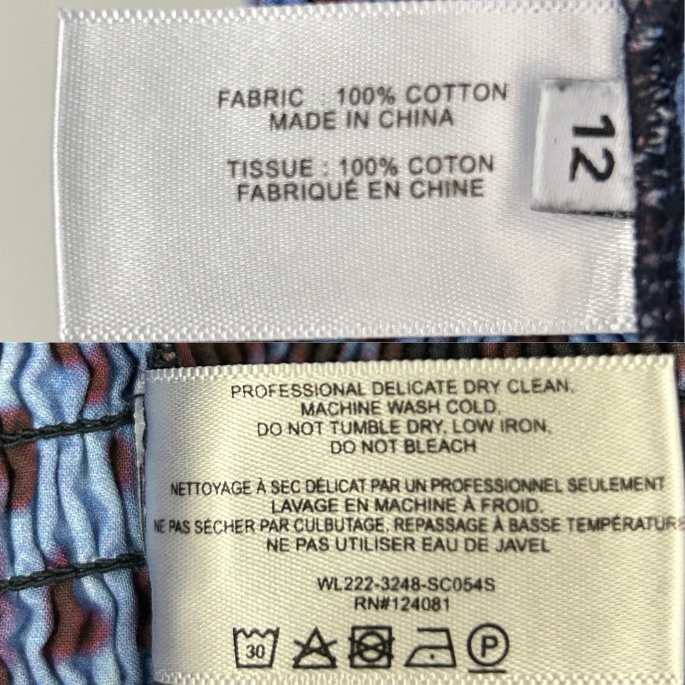 Proenza Schouler White Label Blue Burgundy Smocked Cotton Midi Dress Size 12 - Picture 7 of 11